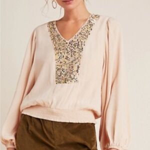 Anthropologie Kristie Peasant Sequin Blouse